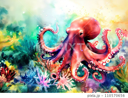 one octopus with various watercolor one octopus with various watercolor 110570656