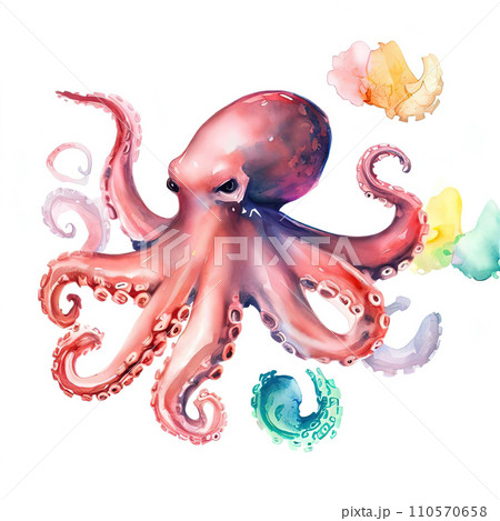 one octopus with various watercolor one octopus with various watercolor 110570658