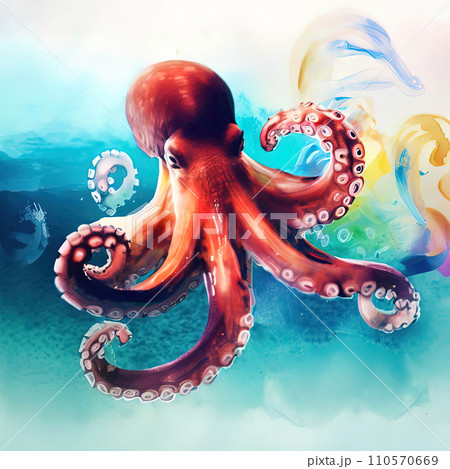 one octopus with various watercolor one octopus with various watercolor 110570669