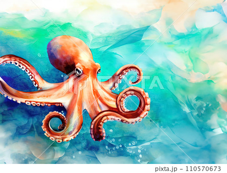 one octopus with various watercolor one octopus with various watercolor 110570673