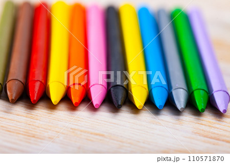 Colorful crayons on wooden surface Colorful crayons on wooden surface 110571870
