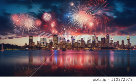 Beautiful fireworks night in the city of celebration Australia 110572978