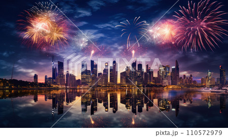 Beautiful fireworks night in the city of celebration Australia 110572979