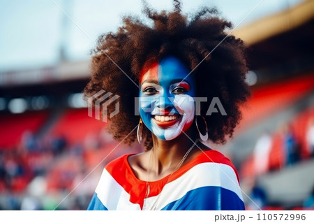 French Supporter with Flag Face Paint . France 2024 Olympic concept .Generative AI 110572996