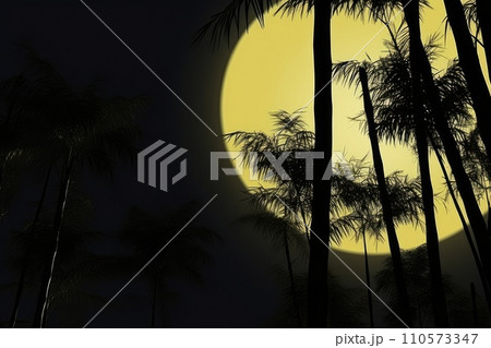 exposure of bamboo forest and full moon in the night sky. Generative AI 110573347
