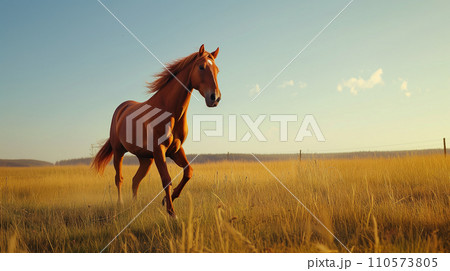 草原で走る馬（Generative AI） 110573805