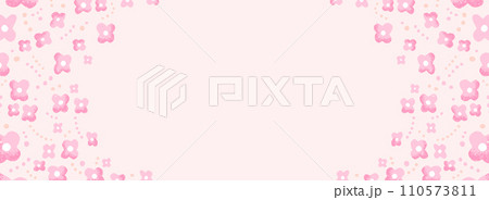手描きの花柄　フレーム・背景素材／ピンク（バナー向け横長） 110573811