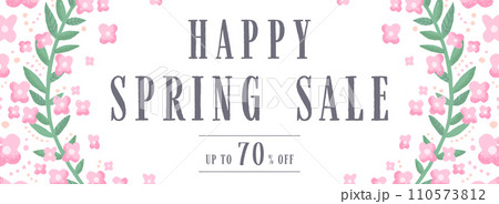 春セール向け 広告テンプレート/手描きの草花フレーム(バナー向け横長) 春セール向け 広告テンプレート/手描きの草花フレーム(バナー向け横長) 110573812