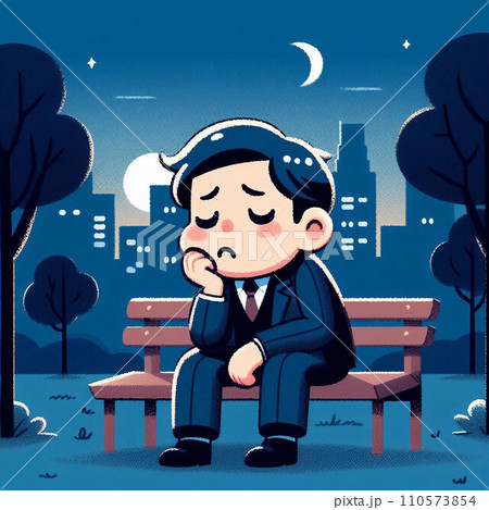 公園のベンチで落ち込む男性 110573854
