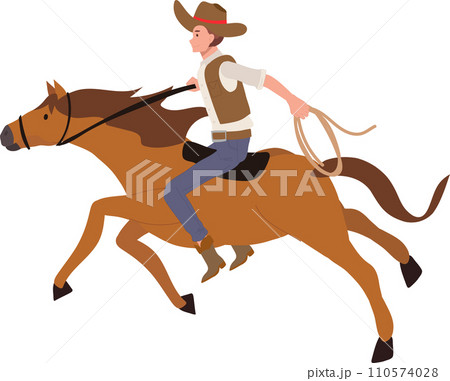 vintage western cowboy with Lasso Riding Horse. 110574028
