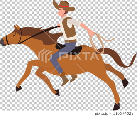 vintage western cowboy with Lasso Riding Horse. 110574028