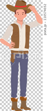 Full-length flat cartoon cowboy. vintage western character illustration 110574032