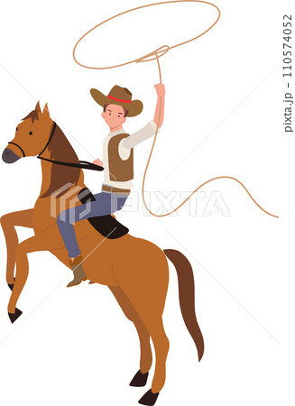 vintage western cowboy with Lasso Riding Horse. 110574052