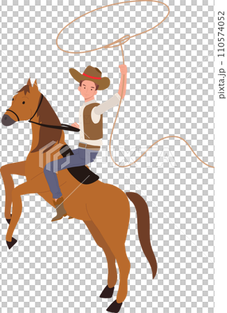 vintage western cowboy with Lasso Riding Horse. 110574052