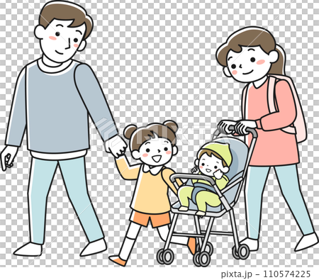 一家四口帶著孩子外出 110574225