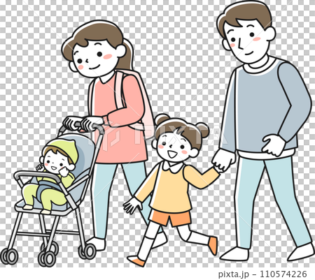 一家四口帶著孩子外出 110574226