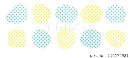 ドットのシェイプのフレーム　液体の抽象的なゆるいフレーム　 青 　黄色　緑 110574921