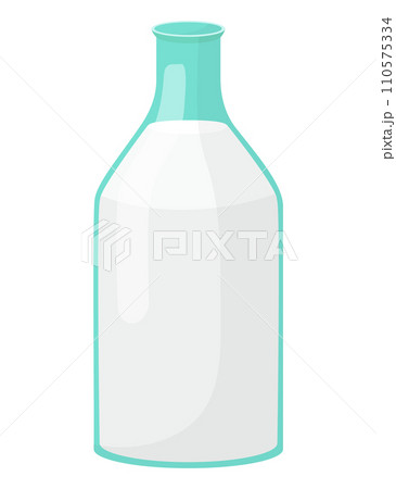 Empty glass milk bottle with blue rim. Simple kitchen container design. Dairy product packaging vector illustration. 110575334