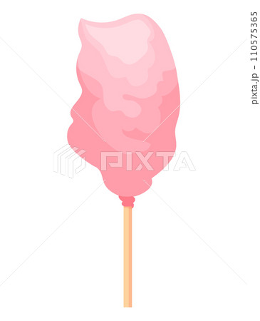Pink cotton candy on a stick illustration. Sweet sugary snack at a fair. Treats and desserts vector illustration. Pink cotton candy on a stick illustration. Sweet sugary snack at a fair. Treats and desserts vector illustration. 110575365