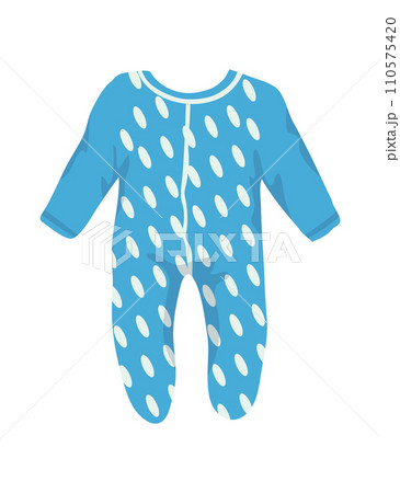 Blue baby onesie with white polka dots, isolated infant bodysuit. Cute newborn clothing vector illustration. 110575420