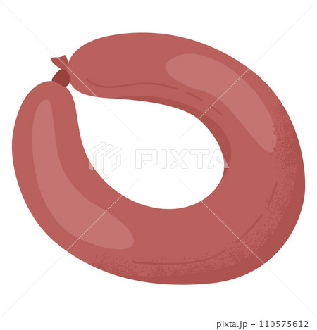 Cartoon sausage link in a curved shape, flat design. Digital illustration of a meat product. Grocery and food concept vector illustration. 110575612