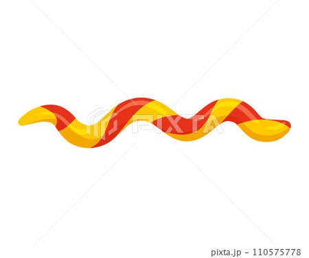 Colorful twisted ribbon in red and yellow hues. Abstract wavy stripe design element vector illustration. 110575778