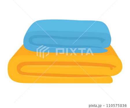 Brightly colored stacked towels. Orange and blue folded clean towels. Hygiene and bathroom comfort vector illustration. Brightly colored stacked towels. Orange and blue folded clean towels. Hygiene and bathroom comfort vector illustration. 110575836