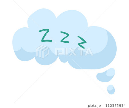 Blue cartoon cloud with green 'Zzz' text representing sleeping or snoring. Sleep concept and dream cloud, rest and relaxation vector illustration. Blue cartoon cloud with green 'Zzz' text representing sleeping or snoring. Sleep concept and dream cloud, rest and relaxation vector illustration. 110575954