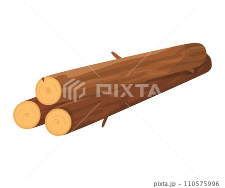 Stacked brown logs with detailed texture showing cut tree trunks. Lumber and timber industry concept. Wood logs for construction vector illustration. 110575996