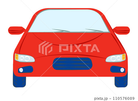 Front view of a red sedan car. Simple flat design, isolated on white, no people. Modern vehicle and city life vector illustration. 110576089