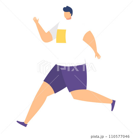 Runner in motion wearing shorts and t-shirt. Dynamic male athlete running, sports and fitness concept. Active lifestyle vector illustration. Runner in motion wearing shorts and t-shirt. Dynamic male athlete running, sports and fitness concept. Active lifestyle vector illustration. 110577046