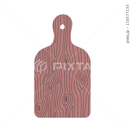 Wooden cutting board with a handle and natural wood pattern. Kitchen utensil and cooking accessory vector illustration. Wooden cutting board with a handle and natural wood pattern. Kitchen utensil and cooking accessory vector illustration. 110577135