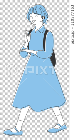 一名聾啞女孩邊走邊用手語說「謝謝」。 一名聾啞女孩邊走邊用手語說「謝謝」。 110577163