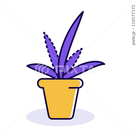 Purple potted plant illustration. Flat design indoor plant, modern decor, minimal style vector illustration. Home decoration and interior design. 110577172