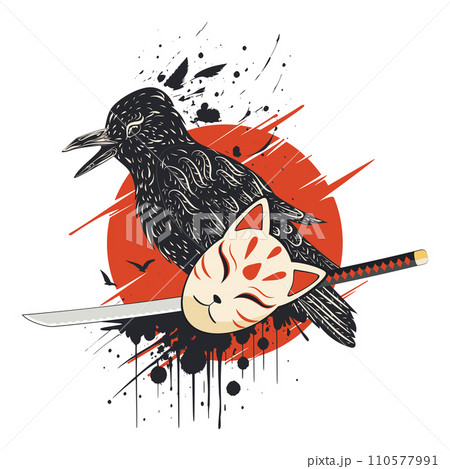 Crow, kitsune mask and katana 110577991
