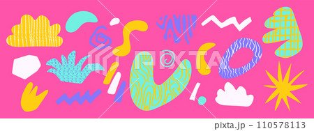 Collection of abstract organic freeform shapes with grunge texture. Doodle design elements. Collection of abstract organic freeform shapes with grunge texture. Doodle design elements. 110578113