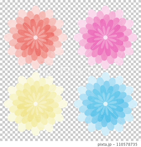 色々な色のダリアの花のイラスト 110578735