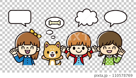 Illustration of cute kids with speech bubbles 110578769