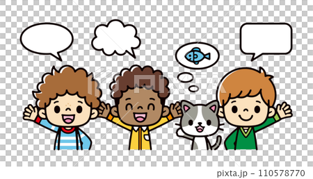 Illustration of cute kids with speech bubbles 110578770