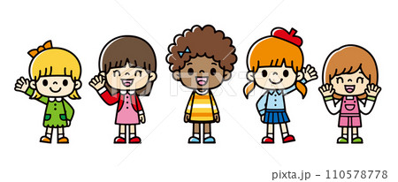 笑顔でポーズをとる女の子たちのイラスト 笑顔でポーズをとる女の子たちのイラスト 110578778