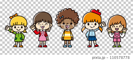 笑顔でポーズをとる女の子たちのイラスト 笑顔でポーズをとる女の子たちのイラスト 110578778