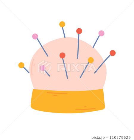 Insulated pin cushion. Vector illustration.Sewing pins. Insulated pin cushion. Vector illustration.Sewing pins. 110579629