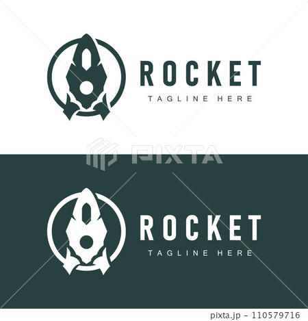 Rocket logo simple design silhouette brand space vehicle minimalist illustration template 110579716