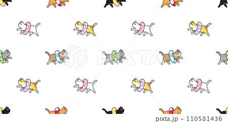 cat seamless pattern swimming pool ring inflatable kitten calico neko munchkin vector cartoon pet sea beach doodle gift wrapping paper illustration tile background repeat wallpaper isolated design 110581436