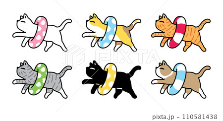 cat vector inflatable swimming pool ring kitten icon calico neko pet cartoon character symbol beach sea illustration clip art isolated design 110581438