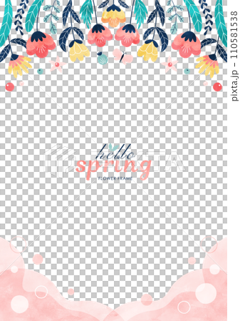 春の花の背景フレーム カラフルな水彩のイラスト枠（縦） 110581538