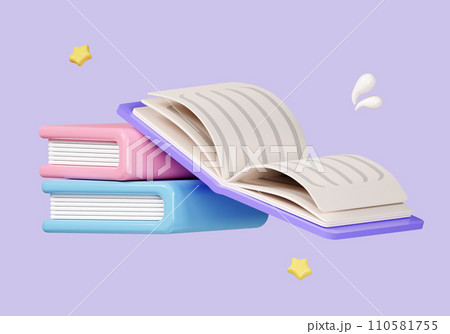 Open book on books stack isolated on pastel background. icon symbol clipping path. education. 3d render illustration 110581755