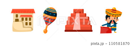 Mexican Objects and Symbols with Maraca, Monument, House and Man Toreador Vector Set Mexican Objects and Symbols with Maraca, Monument, House and Man Toreador Vector Set 110581870