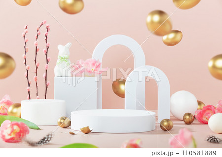 Easter background concept with various geometric shapes for product presentation. 110581889