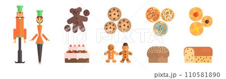 Bakery Shop Food and Baker Flat Item Vector Set 110581890
